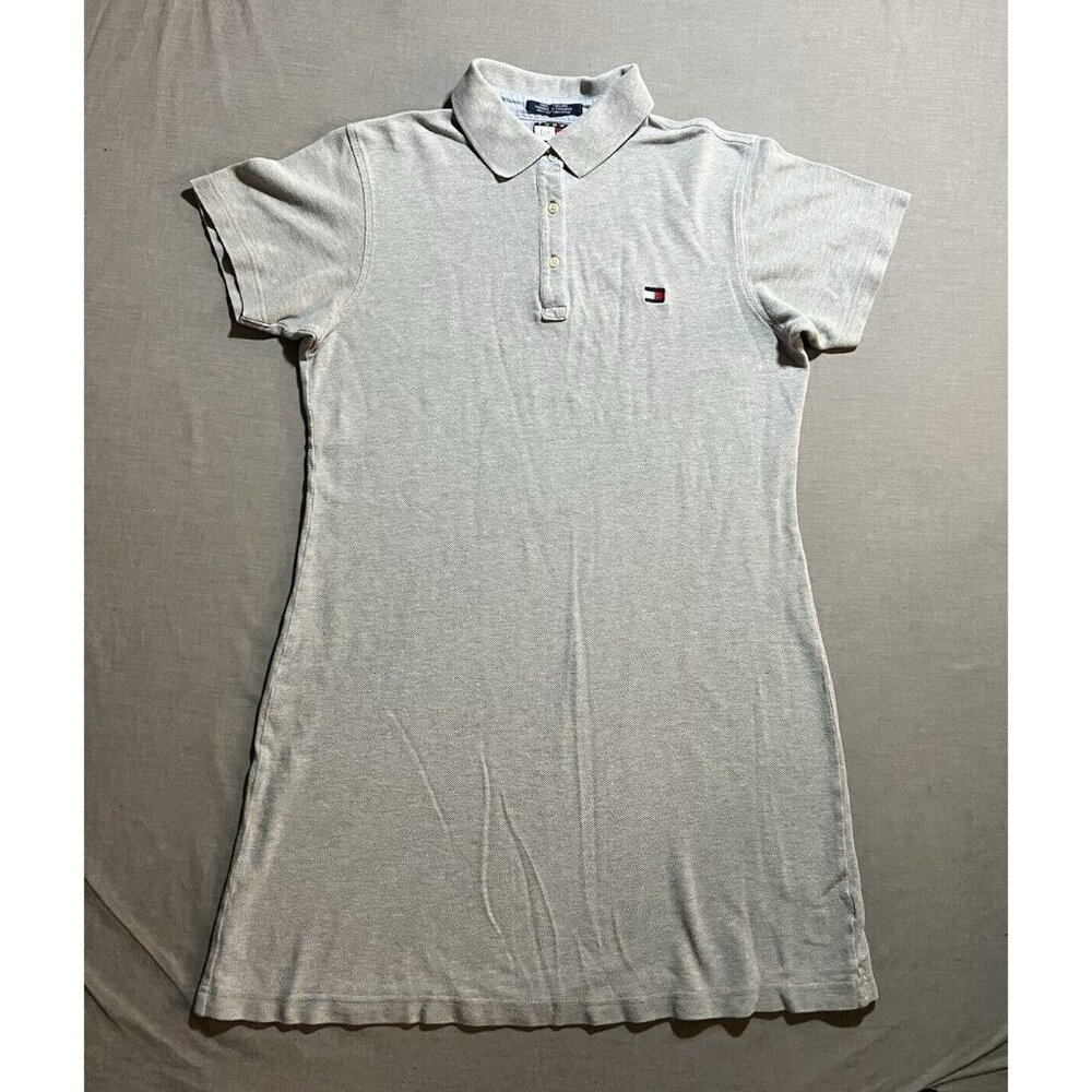 Vintage Tommy Hilfiger Shirt Dress Womans Large Gray Button Knee Length.